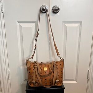 MCM Cognac Logo Shoulder Bag